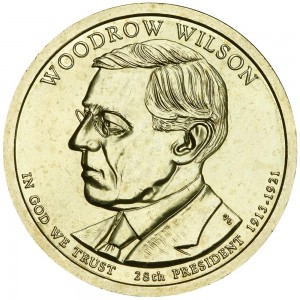 1 dollar 2013 USA, 28th President Woodrow Wilson mint P price, composition, diameter, thickness, mintage, orientation, video, authenticity, weight, Description