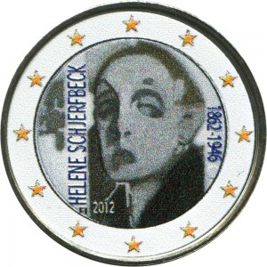 2 euro 2012, Finland Helene Schjerfbeck colorized price, composition, diameter, thickness, mintage, orientation, video, authenticity, weight, Description