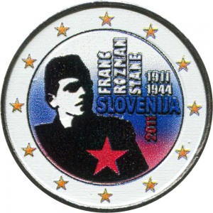 2 евро 2011 Словения, 100 лет со дня рождения Франца Розмана- Стане, цветная цена, стоимость