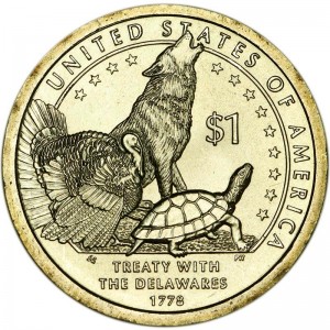 1 доллар 2013 США Сакагавея, Договор с Делаварами, двор P цена, стоимость