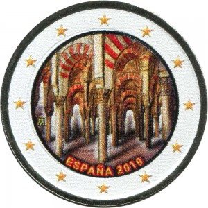 2 euro 2010, Spain, Cathedral–Mosque of Cordoba, color price, composition, diameter, thickness, mintage, orientation, video, authenticity, weight, Description