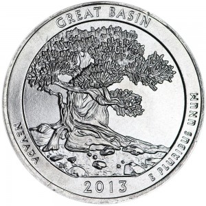 Quarter Dollar 2013 USA Great Basin 18th National Park, mint mark P price, composition, diameter, thickness, mintage, orientation, video, authenticity, weight, Description