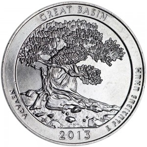 25 центов 2013 США Грейт-Бейсин (Great Basin) 18-й парк, двор D цена, стоимость