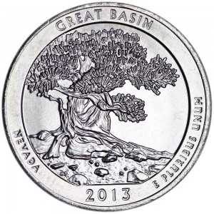 25 центов 2013 США Грейт-Бейсин (Great Basin) 18-й парк, двор S цена, стоимость