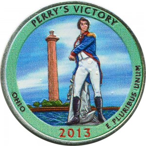25 cents Quarter Dollar 2013 USA Perry's Victory 17th National Park, colorized