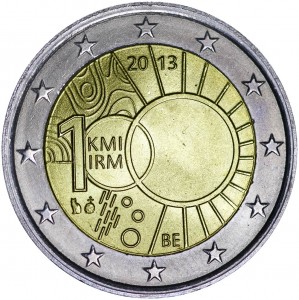 2 евро 2013 Бельгия, 100 лет Королевскому метеорологическому институту цена, стоимость