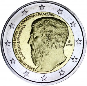 2 euro 2013 Greece Founding of the Platonic Academy price, composition, diameter, thickness, mintage, orientation, video, authenticity, weight, Description