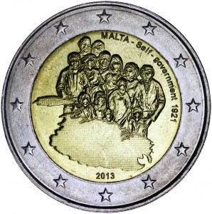 2 euro 2013 Malta, Self-Government since 1921 price, composition, diameter, thickness, mintage, orientation, video, authenticity, weight, Description