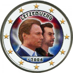 2 euro 2006, Luxembourg, Guillaume, Hereditary Grand Duke of Luxembourg colorized price, composition, diameter, thickness, mintage, orientation, video, authenticity, weight, Description