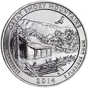 Quarter Dollar 2014 USA Great Smoky Mountain 21th National Park, mint mark D price, composition, diameter, thickness, mintage, orientation, video, authenticity, weight, Description