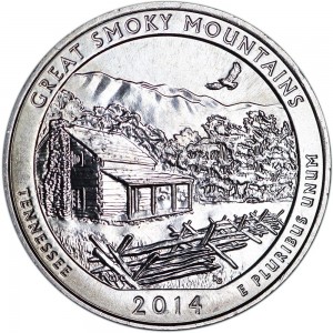 Quarter Dollar 2014 USA Great Smoky Mountain 21th National Park, mint mark S price, composition, diameter, thickness, mintage, orientation, video, authenticity, weight, Description