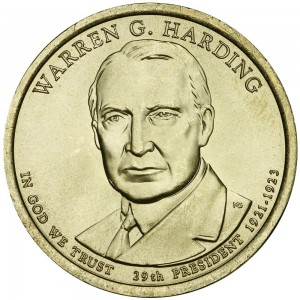 1 dollar 2014 USA, 29th President Warren Harding mint P price, composition, diameter, thickness, mintage, orientation, video, authenticity, weight, Description