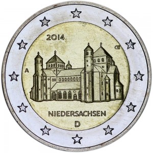2 euro 2014 Germany Lower Saxony (Church of St. Michael in Hildesheim), mint mark A price, composition, diameter, thickness, mintage, orientation, video, authenticity, weight, Description