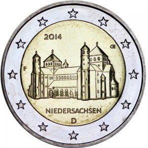 2 euro 2014 Germany Lower Saxony (Church of St. Michael in Hildesheim), mint mark F price, composition, diameter, thickness, mintage, orientation, video, authenticity, weight, Description