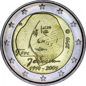 2 euro 2014 Finland 100th Anniversary of Tove Jansson price, composition, diameter, thickness, mintage, orientation, video, authenticity, weight, Description