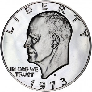 1 dollar 1973 USA Eisenhower, mint S, proof price, composition, diameter, thickness, mintage, orientation, video, authenticity, weight, Description