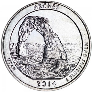 Quarter Dollar 2014 USA Arches 23th National Park, mint mark S price, composition, diameter, thickness, mintage, orientation, video, authenticity, weight, Description