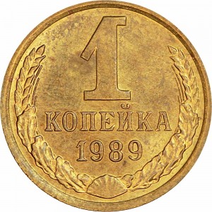 1 kopeck 1989 USSR from circulation price, composition, diameter, thickness, mintage, orientation, video, authenticity, weight, Description