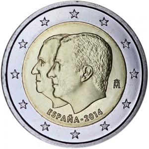 2 евро 2014 Испания, Вступление на престол цена, стоимость