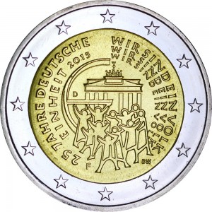 2 euro 2015 Germany 25 years of German Unity, mint mark F price, composition, diameter, thickness, mintage, orientation, video, authenticity, weight, Description