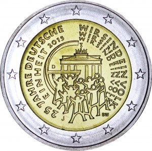 2 евро 2015 Германия, 25 лет объединения Германии, двор J цена, стоимость