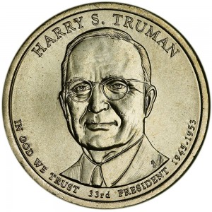 1 dollar 2015 USA, 33th President Harry S. Truman mint D price, composition, diameter, thickness, mintage, orientation, video, authenticity, weight, Description