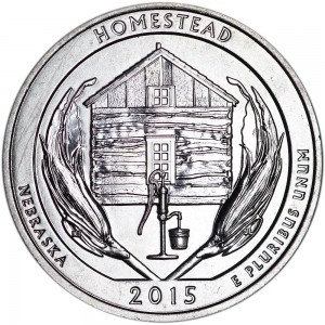 25 центов 2015 США мемориал Гомстед (Homestead National Monument of America), 26-й парк, двор S цена, стоимость
