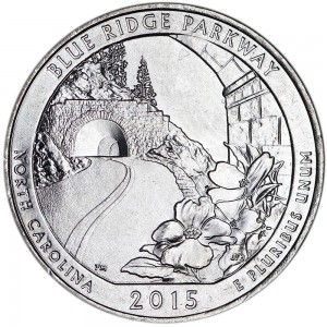 25 центов 2015 США Парковая дорога (Blue Ridge Parkway), 28-й парк, двор P цена, стоимость