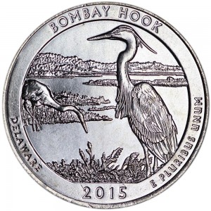 Quarter Dollar 2015 USA Bombay Hook 29th National Park, mint mark D price, composition, diameter, thickness, mintage, orientation, video, authenticity, weight, Description
