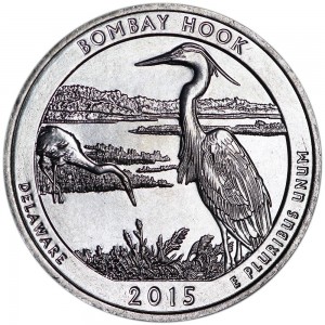 Quarter Dollar 2015 USA Bombay Hook 29th National Park, mint mark S price, composition, diameter, thickness, mintage, orientation, video, authenticity, weight, Description