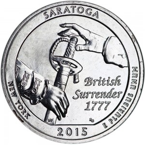 Quarter Dollar 2015 USA Saratoga 30th National Park, mint mark S price, composition, diameter, thickness, mintage, orientation, video, authenticity, weight, Description