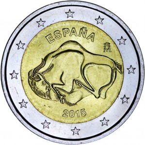 2 euro 2015 Spain Cave of Altamira price, composition, diameter, thickness, mintage, orientation, video, authenticity, weight, Description
