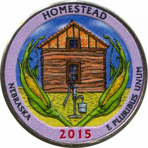 25 cents Quarter Dollar 2015 USA Homestead National Monument of America 26th National Park, colorized