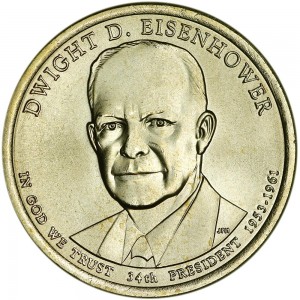 1 dollar 2015 USA, 34th President Dwight D. Eisenhower mint D price, composition, diameter, thickness, mintage, orientation, video, authenticity, weight, Description
