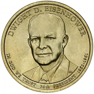 1 dollar 2015 USA, 34th President Dwight D. Eisenhower mint P price, composition, diameter, thickness, mintage, orientation, video, authenticity, weight, Description