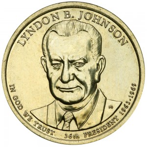 1 dollar 2015 USA, 36th President Lyndon B. Johnson mint P price, composition, diameter, thickness, mintage, orientation, video, authenticity, weight, Description