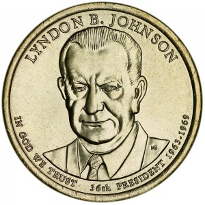 1 dollar 2015 USA, 36th President Lyndon B. Johnson mint D price, composition, diameter, thickness, mintage, orientation, video, authenticity, weight, Description