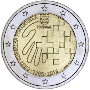 2 евро 2015 Португалия, 150 лет португальскому Красному кресту цена, стоимость