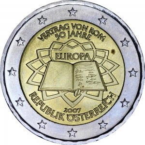 2 euro 2007, Treaty of Rome, Austria price, composition, diameter, thickness, mintage, orientation, video, authenticity, weight, Description