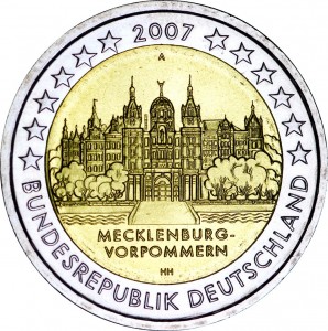2 euro 2007, Germany, Mecklenburg-Vorpommern , mint A price, composition, diameter, thickness, mintage, orientation, video, authenticity, weight, Description