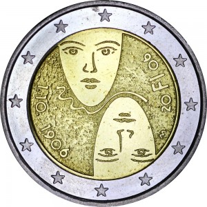 2 euro 2006 Finland, 100th anniversary of universal and equal suffrage price, composition, diameter, thickness, mintage, orientation, video, authenticity, weight, Description
