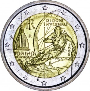2 euro 2006, Italy, 2006 Winter Olympics in Turin price, composition, diameter, thickness, mintage, orientation, video, authenticity, weight, Description