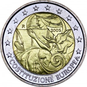 2 euro 2005, Italy, Treaty establishing a Constitution for Europe price, composition, diameter, thickness, mintage, orientation, video, authenticity, weight, Description