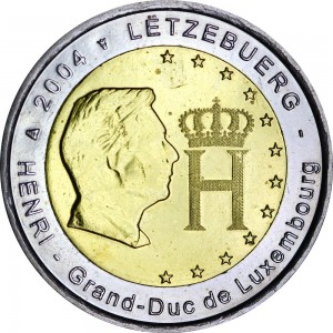 2 евро 2004, Люксембург, Портрет и монограмма герцога Люксембурга Анри Нассау цена, стоимость