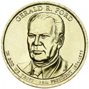 1 dollar 2016 USA, 38th President Gerald R. Ford mint P price, composition, diameter, thickness, mintage, orientation, video, authenticity, weight, Description