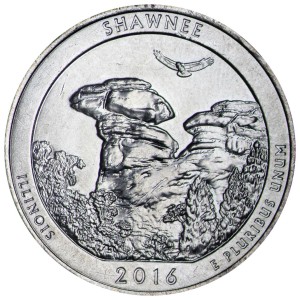 Quarter Dollar 2016 USA Shawnee National Forest 31th National Park, mint mark P price, composition, diameter, thickness, mintage, orientation, video, authenticity, weight, Description