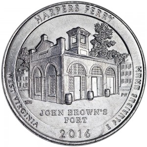 25 центов 2016 США Харперс Ферри (Harpers Ferry), 33-й парк, двор P цена, стоимость