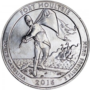 Quarter Dollar 2016 USA Fort Moultrie 35th National Park, mint mark P price, composition, diameter, thickness, mintage, orientation, video, authenticity, weight, Description
