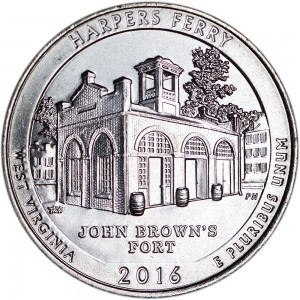 25 центов 2016 США Харперс Ферри (Harpers Ferry), 33-й парк, двор D цена, стоимость