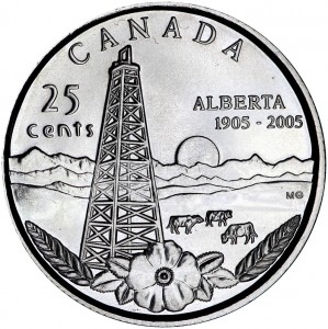 25 cents 2005 Alberta - district price, composition, diameter, thickness, mintage, orientation, video, authenticity, weight, Description